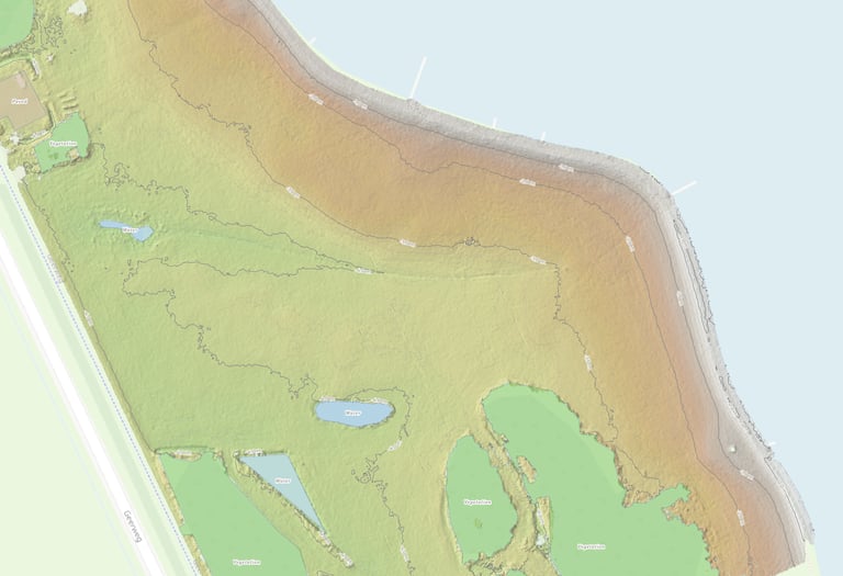 Digital surface model with contour lines and flow data — elevation mapping of a public space for dra