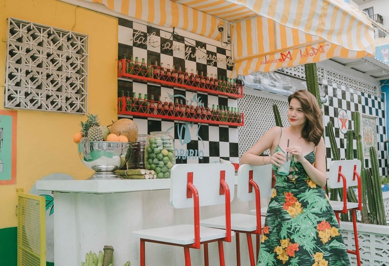 Portrait photography session at Motel Mexicola Seminyak Bali, vibrant lifestyle portrait in tropical setting