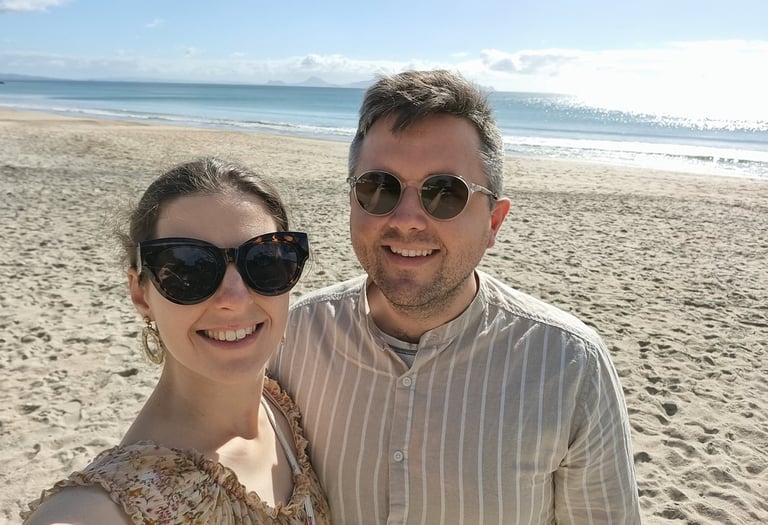 A photograph of the real couple who own Halcyon Days Vintage together.
