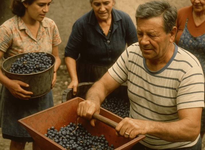 persone che lavorano le uve nelle marche