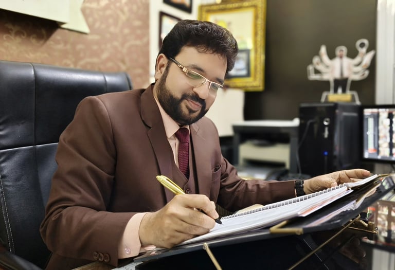 Mentor reviewing notes and documents in a professional workspace.