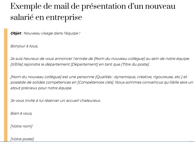 exemple mail présentation nouveau collaborateur