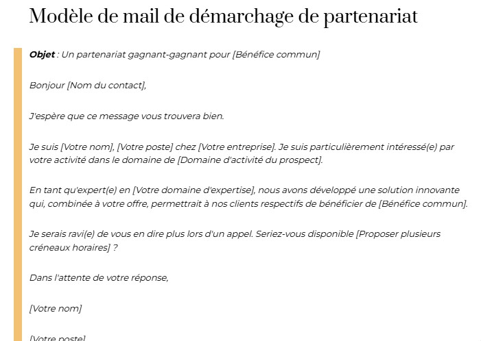 mail démarchage partenariat