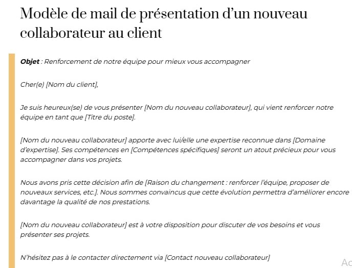 mail présentation nouveau collaborateur au client