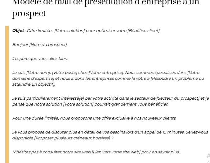 modele mail presentation entreprise