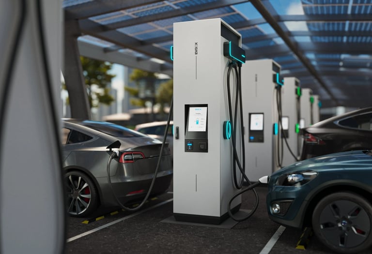 a car charging station with a charging station and a car