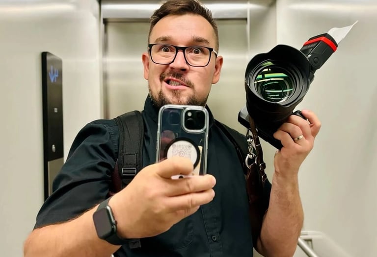 Zdjęcie fotografa w windzie wykonane iPhone 16 pro