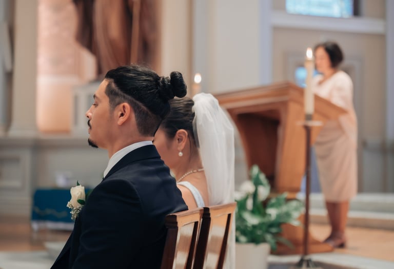 Candlelit wedding ceremony in elegant Cathedral, San Jose San Francisco