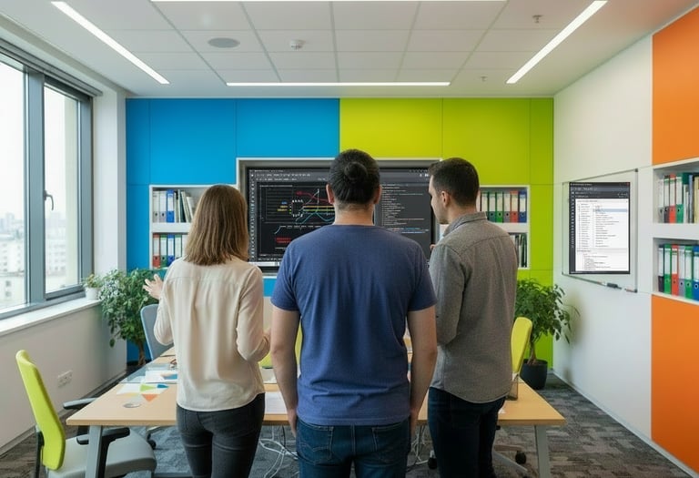 Preemptive & Co. Developer looks at embedded plans with the customers to discuss details.