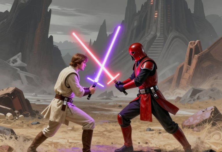Image of dueling light sabers render.