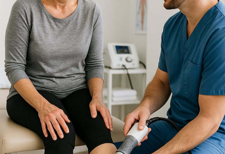 a woman is sitting on a table with a doctor