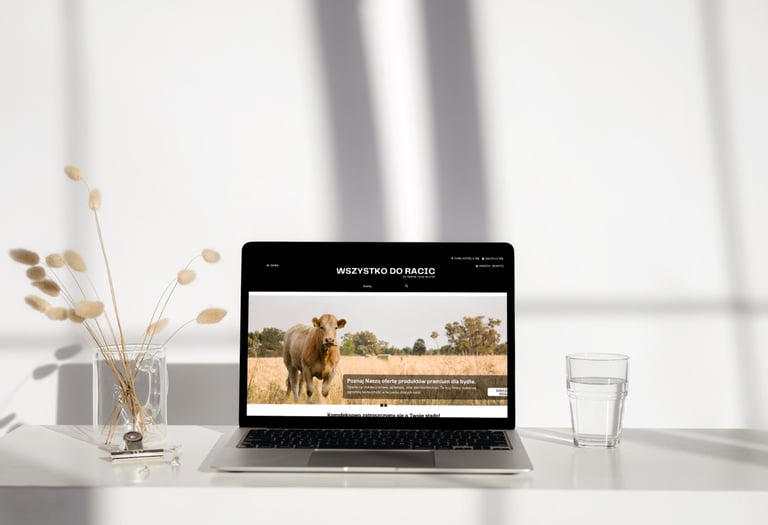 Laptop z otwartą stroną internetową sklepu wszystkodoracic.pl, oferującego produkty do korekcji raci