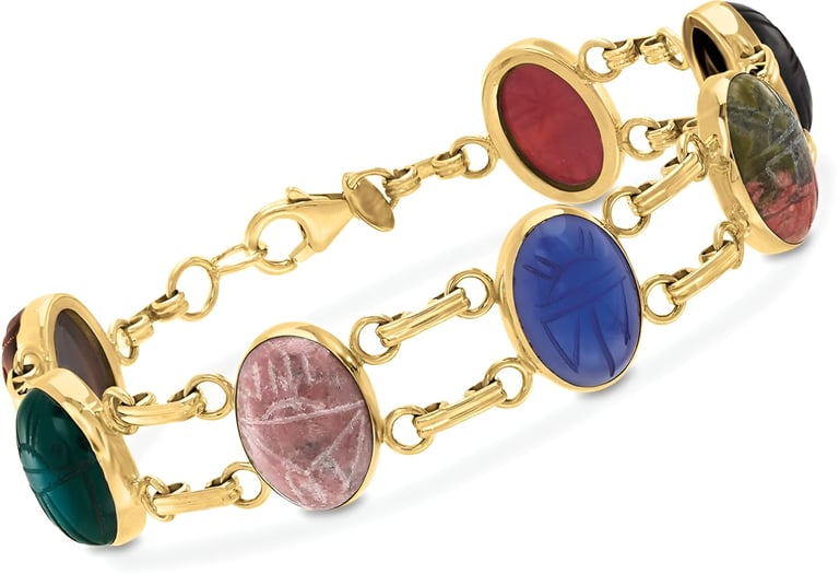 Multi-Stone Scarab Bracelet in 14kt Yellow Gold