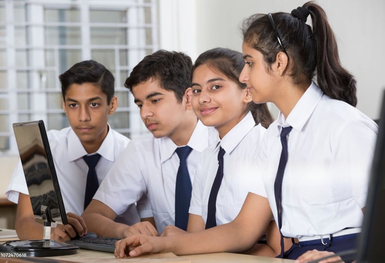 Computer Training, students learning in a digital classroom at Smart Village Computer.
