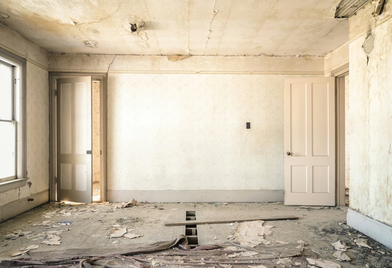 a room with a window and a door