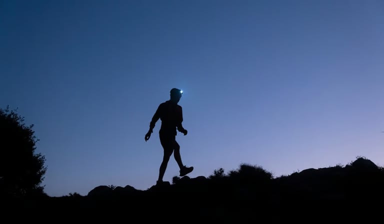 a person walking on a hill with a blue sky in the background