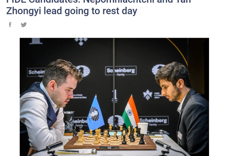 World Chess FIDE Candidates: Nepomniachtchi and Tan Zhongyi, Vidit, Gukesh