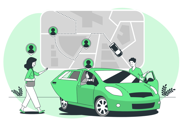 a couple getting into a car and will use a navigation system to map their route 