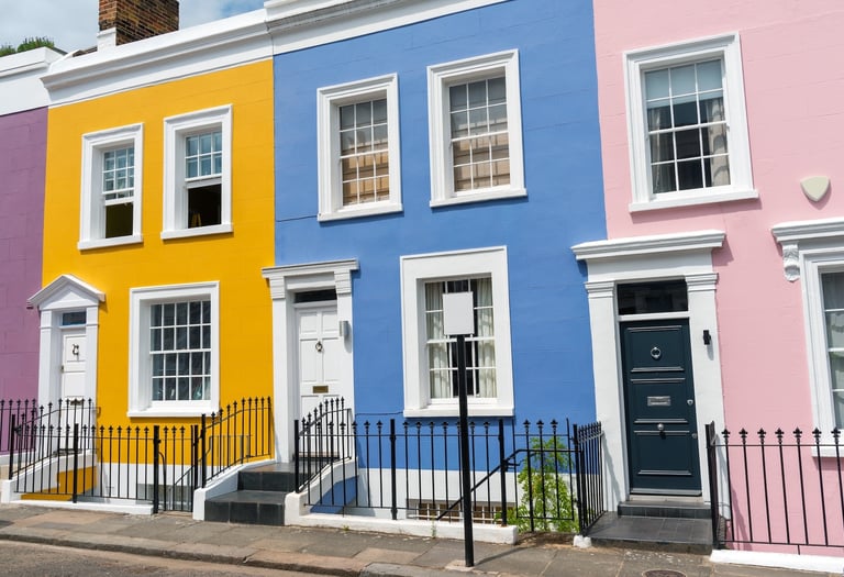 Professional exterior painting of Brighton terraced houses with weather-resistant finishes