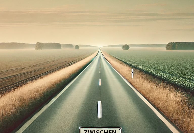 lange Strasse mit dem Schild Zwischenziel