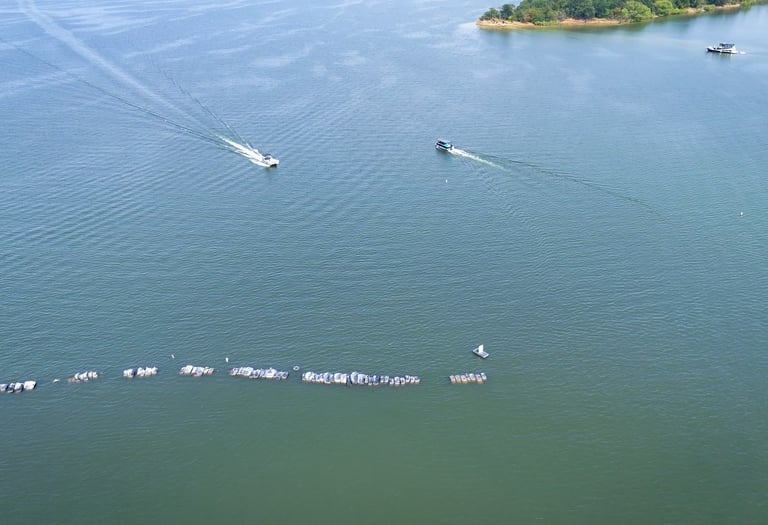 a boat is sailing on the water