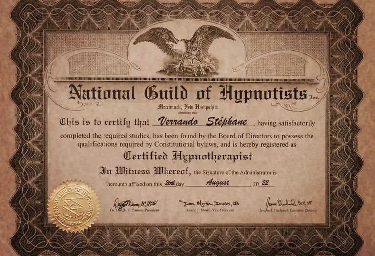 diplome certification d'hypnose NGH de stephane verrando
