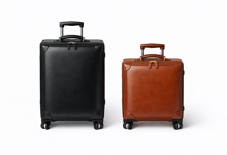 Leather suitcases with rolling wheels and telescopic handle for travel