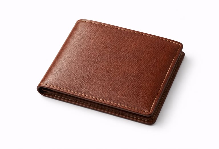 Brown leather wallet with multiple compartments and folded design