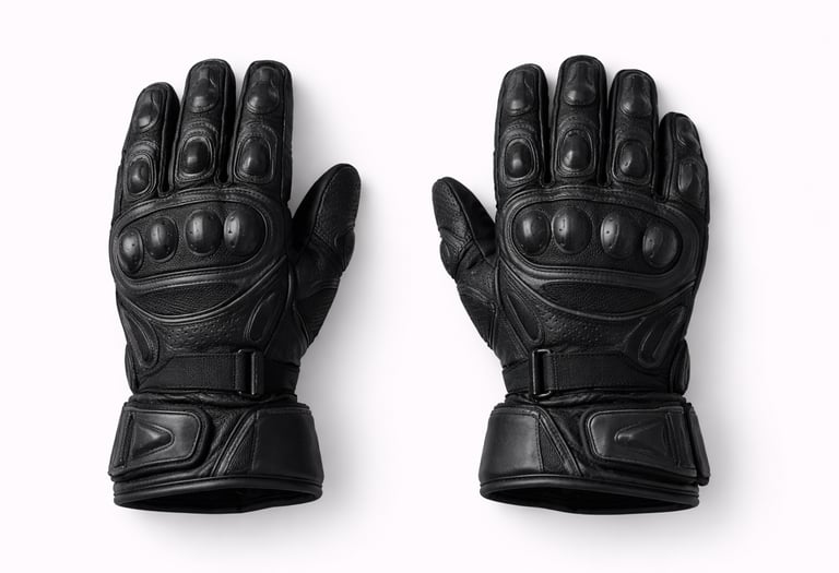 Protective leather motorbike gloves with padded knuckles and firm grip