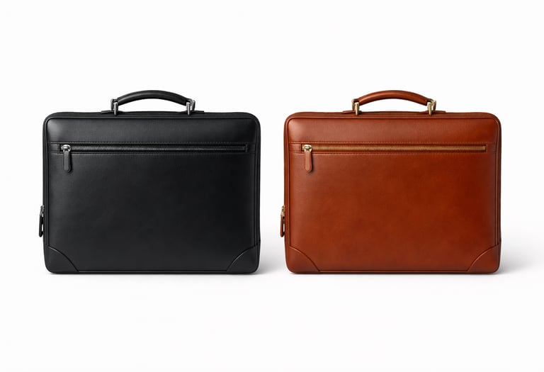 Slim leather portfolio bags with zipper closure for office documents