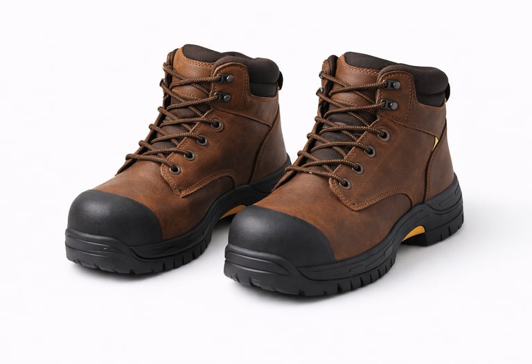 Heavy-duty leather safety boots with reinforced toe protection