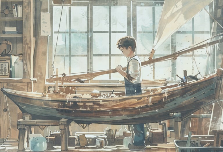 SWB Global Academy  Nurturing Curious Minds  Individualized Learning  Makers' Mind Illustration | Student creating a sailboat