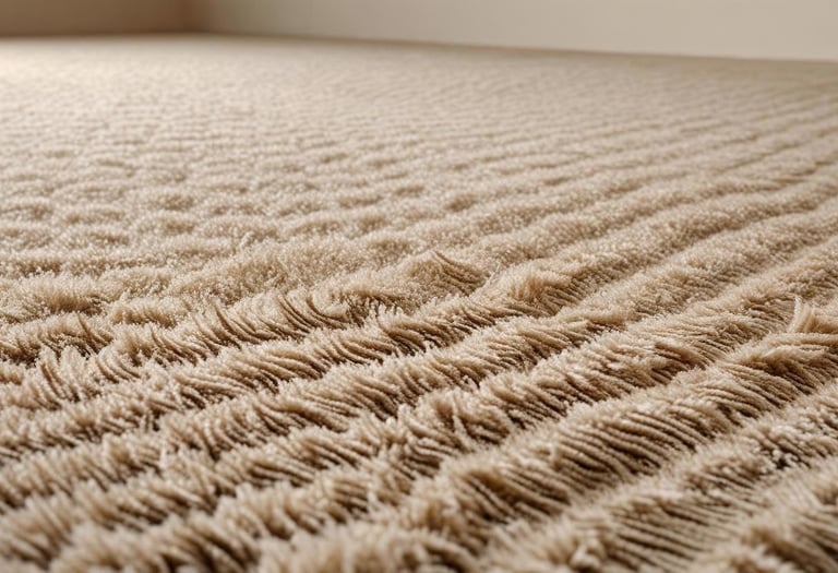 Close-up of plush beige carpet flooring with soft texture.