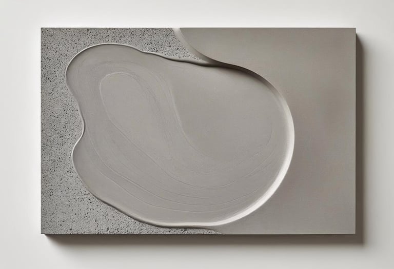 Display of different bathroom wall finishes including marble, tile, and microcement.