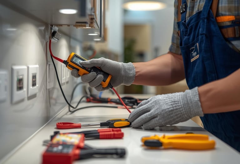 Electrician repairing electrical circuits in Dubai home interior