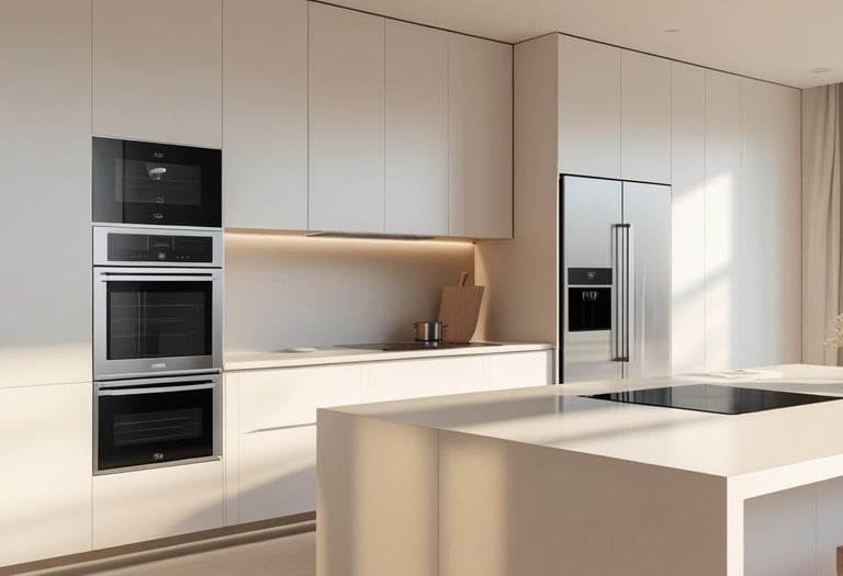 Modern kitchen with built-in appliances, island, and optimized layout for cooking and storage.