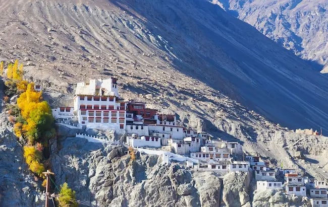 Diskit Monastery perched on rocky mountains in Nubra Valley, Ladakh
