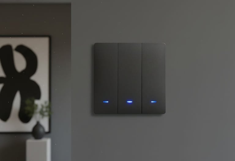 grey smart switch with 3 LED lights of VAutomate