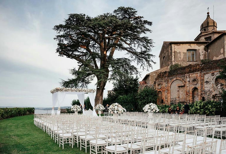 Destination wedding set up in Amalfi Coast town of Ravello; Photo by GianCarlo Films on Unsplash