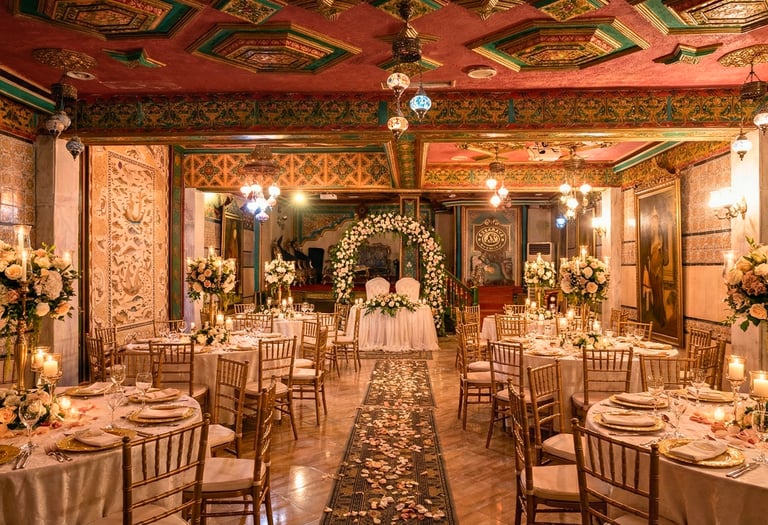 Décoration florale et mise en place romantique dans notre salle des fêtes luxe Tunis pour un mariage