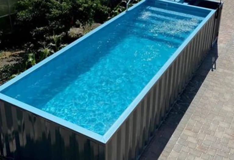 a container container pool with a ladder and a ladder