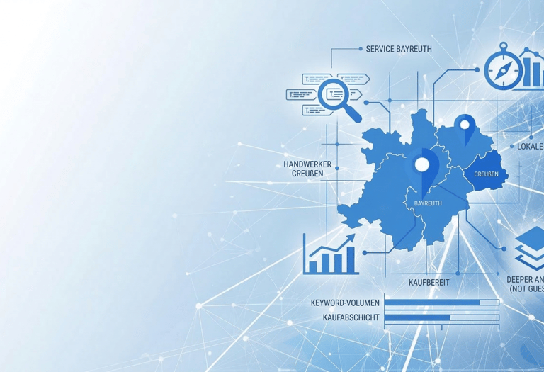 Ein Bild wo die lokale Keyword Recherche schematisiert wird