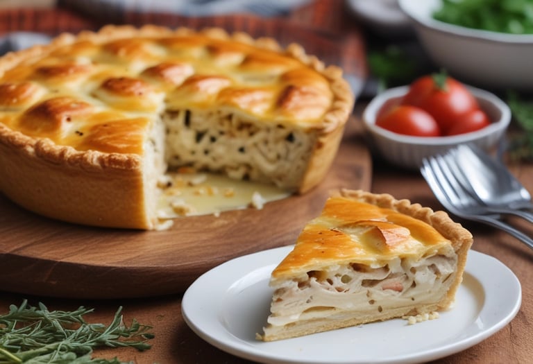 A warm wooden table with a variety of Brazilian savory snacks including empadão, empadinhas, and crispy batata frita, inviting and rustic presentation.
