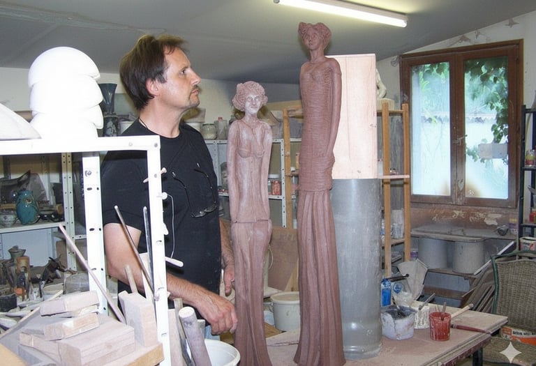 Daniel Pierrard sculpteur en atelier de création d'art contemporain - Modelage terre monumentale