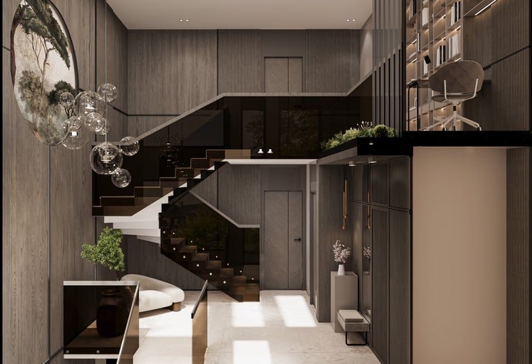 Villa T antalya galeri boşluğu ve merdiven alanı iç mimari tasarımı-La Féra Interior Design