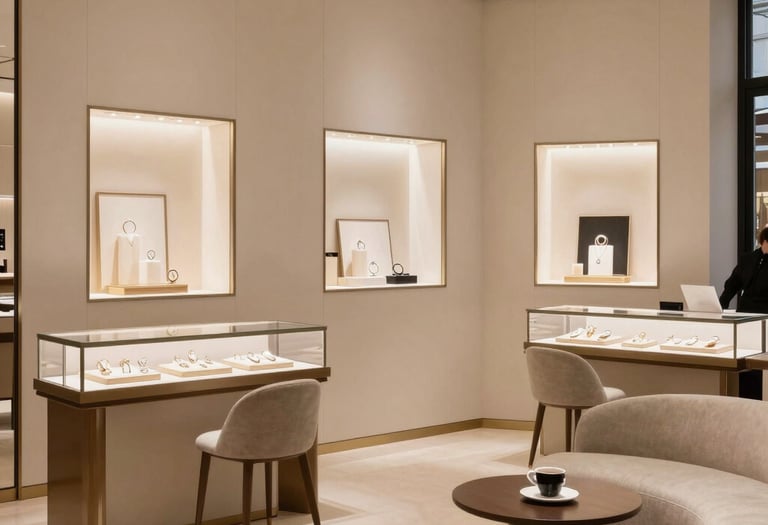 Black and white photo of a sleek, minimalist office interior with natural light.