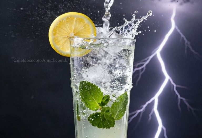 Água gás limão Torre: bebida efervescente hortelã raio despertar clareza purificação mudança faísca