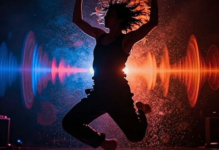 Dança catártica ritual: movimento intenso de liberação emocional com música para purificação corpo