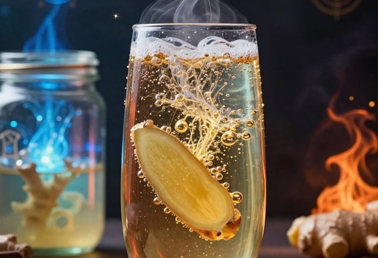 Kombucha de gengibre: bebida fermentada efervescente para transformação energética e desbloqueio.