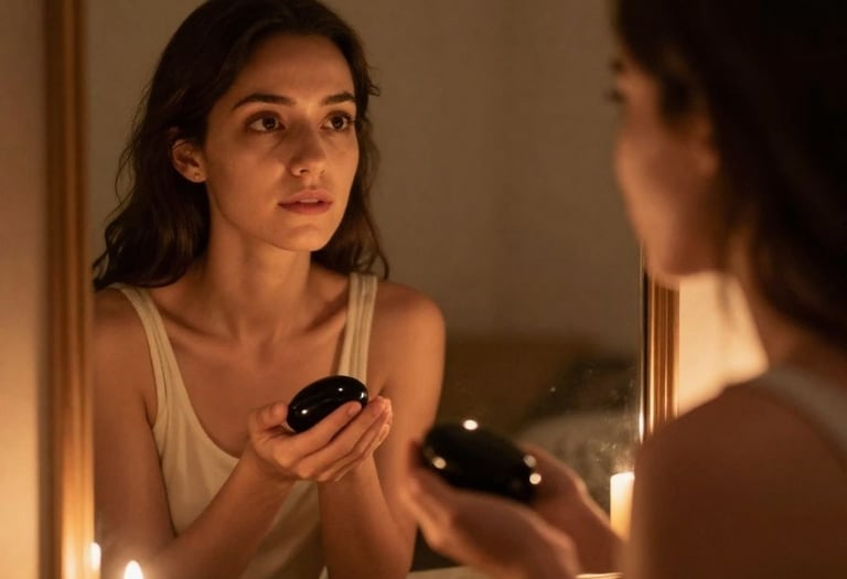 Ritual espelho auto-reflexão: vela ônix olhar profundo verdades pessoais perguntas importantes libertação